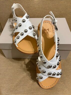 NWT Marc Fisher LTD™ Women’s Prancer Studded Sandals in White/Silver - Size 7